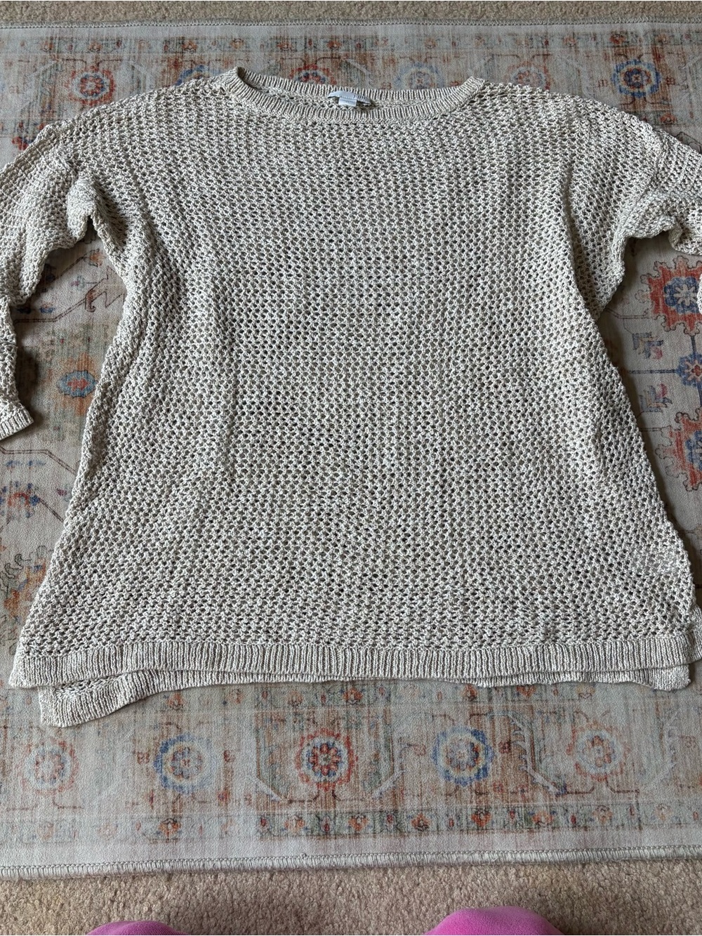 J. Jill Open-Knit Crewneck Sweater in Light Cream